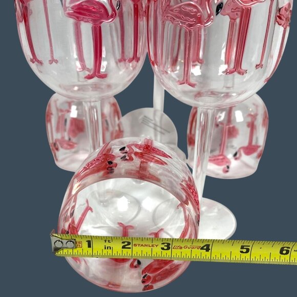 Pink Flamingo Clear Acrylic Wine Goblet Glasses Indoor Outdoor Pool Beach Party - Picture 9 of 10